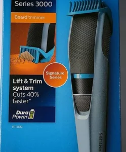 Philips Beard trimmer Series 3000 with self-sharpening stainless steel blades, adjustable length settings, and USB charging
