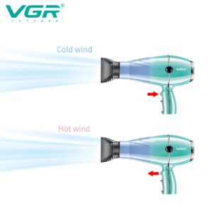 VGR V-452 Professional Salon Series Hair Dryer 2000-2400W AC Motor 3 Heat Setting Independent Cool Shot Styling Comb Nozzle Overheating Protection with Turbo Function & 2 Speed Setting