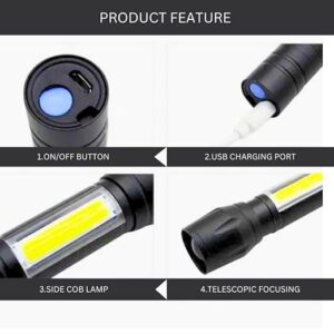 USB Rechargeable Metal Body Mini Waterproof Torch Light high Power Long Distance COB,Flash Light with