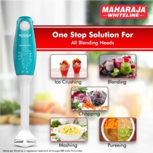 Maharaja Whiteline Speedmix Plus Hand Blender with Stainless Steel Blades | Long Lasting Performance with 175 Watts Motor | Detachable Plastic Foot  (Turquoise Blue & White)