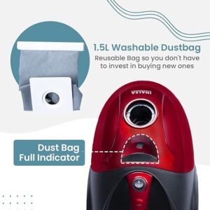INALSA Vacuum Cleaner Gusto Pro-1200W with Powerful Blower Function&1.5L Reusable Cloth Dust Bag, Powerful 16Kpa Suction, Lightweight&Compact, (Red/Black), 1.5 Liter, 1 piece