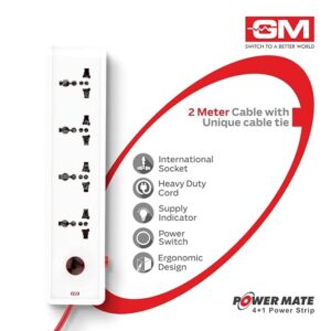 GM 3068 Power Mate 4+1 Power Strip with Master Switch, Indicator & International Socket