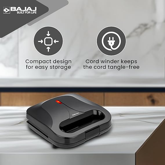 Bajaj SWX 5 800-Watt 2-Slice Sandwich Toaster | Non-Stick Coated Plates for Easy-to-Clean | Upright Compact Storage | Buckle Clips Lock - Image 3