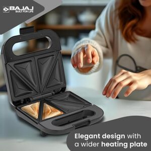 Bajaj SWX 5 800-Watt 2-Slice Sandwich Toaster | Non-Stick Coated Plates for Easy-to-Clean | Upright Compact Storage | Buckle Clips Lock