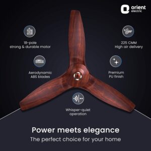 Orient Electric Aeroquiet 1200 mm Noiseless Premium Ceiling Fan for Home | 18-pole strong motor |2 Years Warranty by Orient |Wooden Finish, Pack of 1