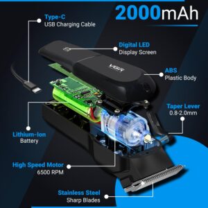 VGR VL-118 Limited Edition Professional Corded & Cordless Hair Clipper with LED Display 6 Length Settings | 200 min Runtime (Black)