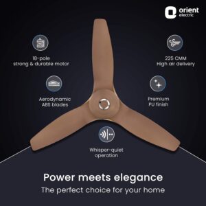 Orient Electric Aeroquiet 1200 mm Noiseless Premium Ceiling Fan for Home | 18-pole strong motor |2 Years Warranty by Orient |Caramel Brown, Pack of 1