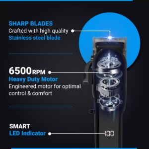 VGR VL-118 Limited Edition Professional Corded & Cordless Hair Clipper with LED Display 6 Length Settings | 200 min Runtime (Black)