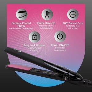 Vega Adore Hair Straightener for Women with Ceramic Coated Plates & Quick Heat-Up, Power ON/OFF Button,, Easy Lock Button (VHSH-18),