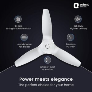 Orient Electric Aeroquiet 1200 mm Noiseless Premium Ceiling Fan for Home | 18-pole strong motor |2 Years Warranty by Orient |White, Pack of 1