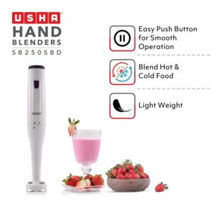 Usha 250 W Handblender (White & Magenta) Silent Operation with Food Grade Blades,