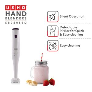 Usha 250 W Handblender (White & Magenta) Silent Operation with Food Grade Blades,