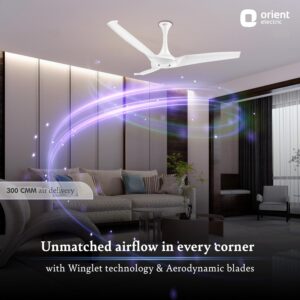 Orient Electric’s 1320 mm Aerostorm ceiling fan |Best-in-class 18-pole motor | Rust-proof ABS blades |100% Copper motor |Whisper-quiet operation | 2-year warranty | White, pack of 1