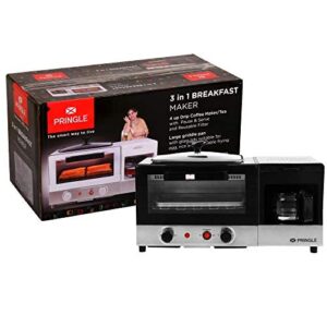 Pringle 3 in 1 Breakfast Maker with Coffee Maker, Mini Oven, Non Stick Grill Toaster Oven Portable Multifunctional Family Size Breakfast Station, Grilled Machine, Frying Pan for Home, Office