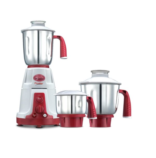 Prestige 750 Watts Deluxe-VS Mixer Grinder with 3 Stainless Steel Jars| Flow Breaker Design| Cord Winding Storage| Sturdy Handles| Red & White