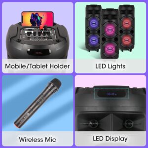 Zebronics 450 Moving Monster DJ Trolley speaker with 48W RMS, Bluetooth 5.0, Wireless mic, Karaoke, TWS function, LED lights, Dual 8" Full range, 10.5H...