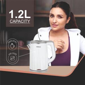 Pringle Electric Kettle IVY 1.2(1500Watt) Stainless Steel Cool Touch Outer Body with 12 Months Onsite Warranty- White