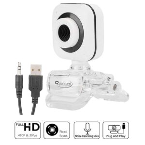 Quantum QHM495B 360 Degree Rotation PC HD Camera, with Built-in Microphone, USB Computer Camera Laptop Desktop Webcams, Drive-Free Streaming Web Camera, for Video Calling, Video Conferencing, (White)