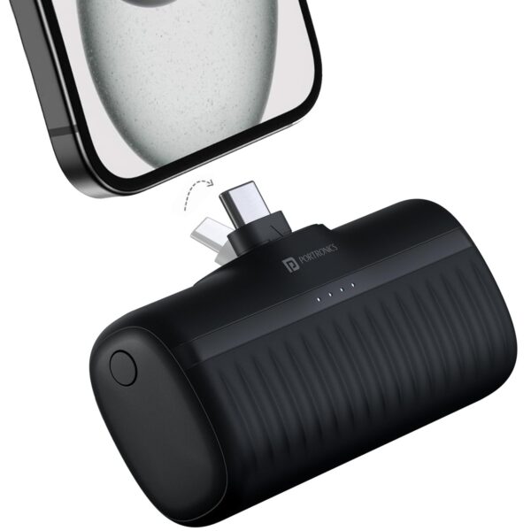 Portronics Power Pebble 5000mAh 20W Fast Charging Nano Powerbank, in-Built Foldable Type C Input/Output Pin, Type C PD Output, LED Battery Indicator, Compatible with Type C Smartphone,iPhone(Black)