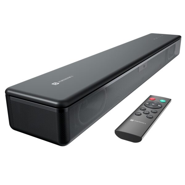 Portronics Sound Slick 8 80W Soft Touch Control Bluetooth Soundbar, Surround Sound, 2.1 Channel, BT5.3V, Multiple Modes, AUX in, Optical Input, USB Drive, HDMI Port, Remote Control(Black)