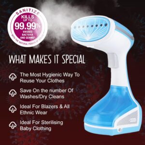 Pringle Garment Steamer for Clothes, Steam Iron Press - Vertical & Horizontal Steaming up to 22g/min, 1000 Watt, 160 ml Water tank & 30 sec Fast Heating (GS103_ Blue