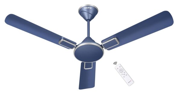 Sujata BLDC Fan | 3-Year Warranty | Ceiling Fan for Living Room/Bedroom with Remote Control, 100% Copper Winding, Powerful airflow, BEE Star Rated, Decorative ceiling fan (Matt Blue Silver - Impresso)