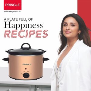 Pringle Electric Slow Cooker 3.5 Liter with indicator light| Ceramic Pot with Glass Lid | Copper Color FW 1809 (Single)