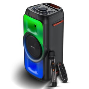Portronics Iron Beats III 200W Party Speaker with Wireless Karaoke Mic, Upto 4 Hours Playtime, Bluetooth V5.3, SD Card/USB Drive/AUX in Port, Full Screen LED Lights, Bass/Treble Adjustment (Black)