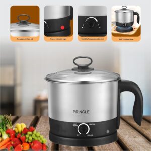 Pringle Multipurpose Kettle (EK-618) 1.5 liters with Stainless Steel Body with Egg Tray, used for boiling Water and milk, Tea, Coffee, Oats, Noodles, Soup etc. 600 Watt (Black & Silver)