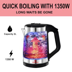 Pringle Electric Kettle Double Wall 2L - Smarty Dlx 1350W with Boil Dry Protection & Auto-Shut Off| Inbuilt SS Filter Sieve, Concealed Heating Element| 360 Deg Cordless Base, (Black)