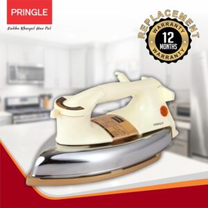 Pringle Heavy Weight Dry Iron | 12 Months Replacement Warranty | Japanese Quick Heat Technology Iron Press | Iron box for Clothes | Shock Proof Iron (DI-1104-White, 1000 Watts, 2 KG) I Made In India