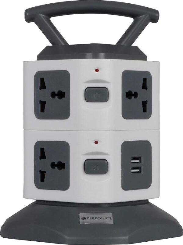Zebronics Zeb- TS3320USB Tower Strip Extension Socket with 7 Universal Socket, 2 USB Ports and 2.8 m Long Cable