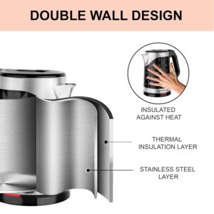 Pringle Electric Kettle Double Wall 2L - Smarty Dlx 1350W with Boil Dry Protection & Auto-Shut Off| Inbuilt SS Filter Sieve, Concealed Heating Element| 360 Deg Cordless Base, (Black)