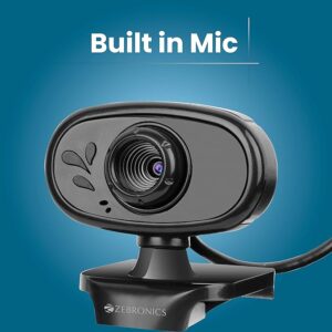 Zebronics Zeb-Crystal Pure Web Camera with 3P Lens,Built-in Microphone,Auto White Balance,Night Vision and Clip on Design (Black)