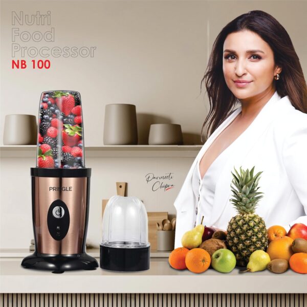 Pringle High Speed Nutri Blender/Mixer/Smoothie | 22000 RPM 100% Pure 600 Watt Copper Motor | 3 in1 Grind, Mix, Blend| Stainless Steel Blades | 2 Unbreakable Jars | 2 Years Warranty on Motor | Gold - Image 2
