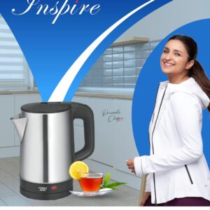 Pringle Electric Kettle Inspire 1.5 Ltr 1500 Watts with Boil Dry Protection & Auto-Shut Off, Concealed Heating Element| 360 Deg Cordless Base, Wide Mouth Opening, Premium finish,With steam sensor