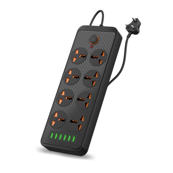 Portronics Power Plate 7 with 6 USB Port + 8 Power Sockets Smart Electric Universal Extension Board Multi Plug with 2500W, 3Mtr Cord Length, 2.1A USB Output(Black), 250 Volts