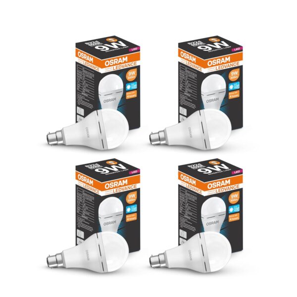 LEDVANCE Osram 9W Bulb B22D | Cool White - Energy Saving | Rechargeable LED Bulb | Pack of 4