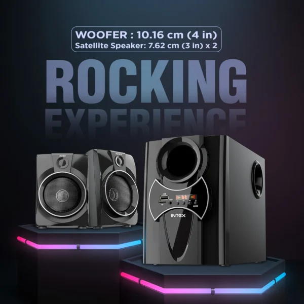 Intex Speaker 2.1 Bluetooth Home Theater System with Powerful Bass, 55W Multimedia Speaker with FM, USB, AUX and Remote Control, Ideal for TV, PC and Mobile (2100 PRO FMUB) - Image 3