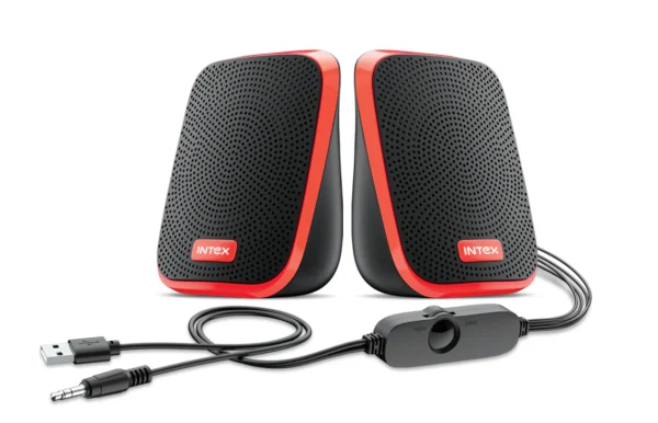 Intex IT-120 2.0 Channel Desktop Speaker with 10W Powerful Sound, USB Powered, 3.5mm Jack, in-Line Volume Control, Loud & Compact Design, Portable for Laptop, Computer, Mobile
