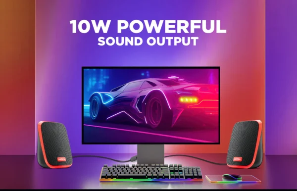 Intex IT-120 2.0 Channel Desktop Speaker with 10W Powerful Sound, USB Powered, 3.5mm Jack, in-Line Volume Control, Loud & Compact Design, Portable for Laptop, Computer, Mobile - Image 4