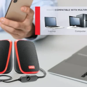 Intex IT-120 2.0 Channel Desktop Speaker with 10W Powerful Sound, USB Powered, 3.5mm Jack, in-Line Volume Control, Loud & Compact Design, Portable for Laptop, Computer, Mobile