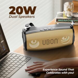 UBON Shahenshah SP-65G, 20 watt Portable Bluetooth Speaker, 10 Hours Long Playtime, RGB Lights, Multiple Connectivity Wireless Party Speaker (Gold)