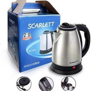 Scarlett Kettle,electric kettle Stainless Steel Electric Scarlett Kettle Multipurpose Tea Coffee Maker Heater Water Boiler Tea Pot with Heat Resistance Handle 2 Liter