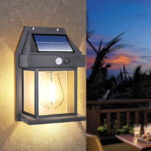 Sun-Powered Wall Light Outdoor with Motion Sensor – Waterproof Exterior LED Sconce Lamp, Auto Charging Security Light for Porch, Patio, Garden, Pathway & Yard Lighting