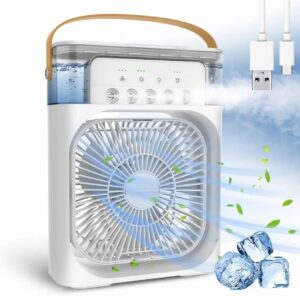 Portable Air Cooler Fan with Water Tank & USB Power - Mini Personal Evaporative Cooler with 3 Speeds, Mist Humidifier, LED Light, Quiet Cooling for Home, Office, Bedroom (MultiColor)