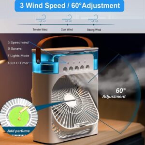 Portable Air Cooler Fan with Water Tank & USB Power - Mini Personal Evaporative Cooler with 3 Speeds, Mist Humidifier, LED Light, Quiet Cooling for Home, Office, Bedroom (MultiColor)