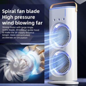 USB Rechargeable with LED Light Cooler, Tower Air Coolers & Remote Control,Water Tank,Table fan for Home,Office (B - White)