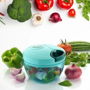 Vegetable & Dry Fruit Quick Handy Dori Chopper 450 ml | Round Manual Speedy Food Chopper with 3 Stainless Steel Blades & Whisker | Multipurpose Onion, Vegetable, Nuts & Egg Beater Chopper for Kitchen