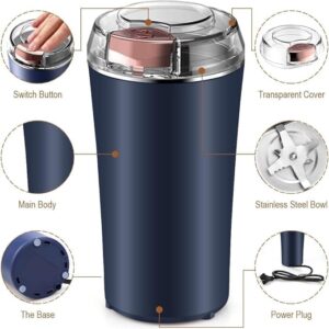 Coffee Grinder Electric Dried Spice and Coffee Grinder-and Chopper Crusher for Home Detachable Cup diswash Free Blade Cup Made with stainless Steel Push Button